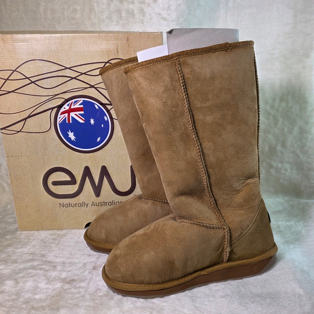 EMU Australia Stinger Hi Chestnut Sheepskin Shearling Tall Boots Women 9 NEW